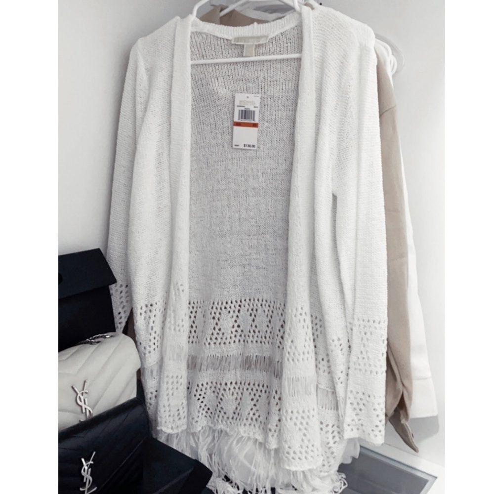 [Michael Kors] White Fringe Cardigan